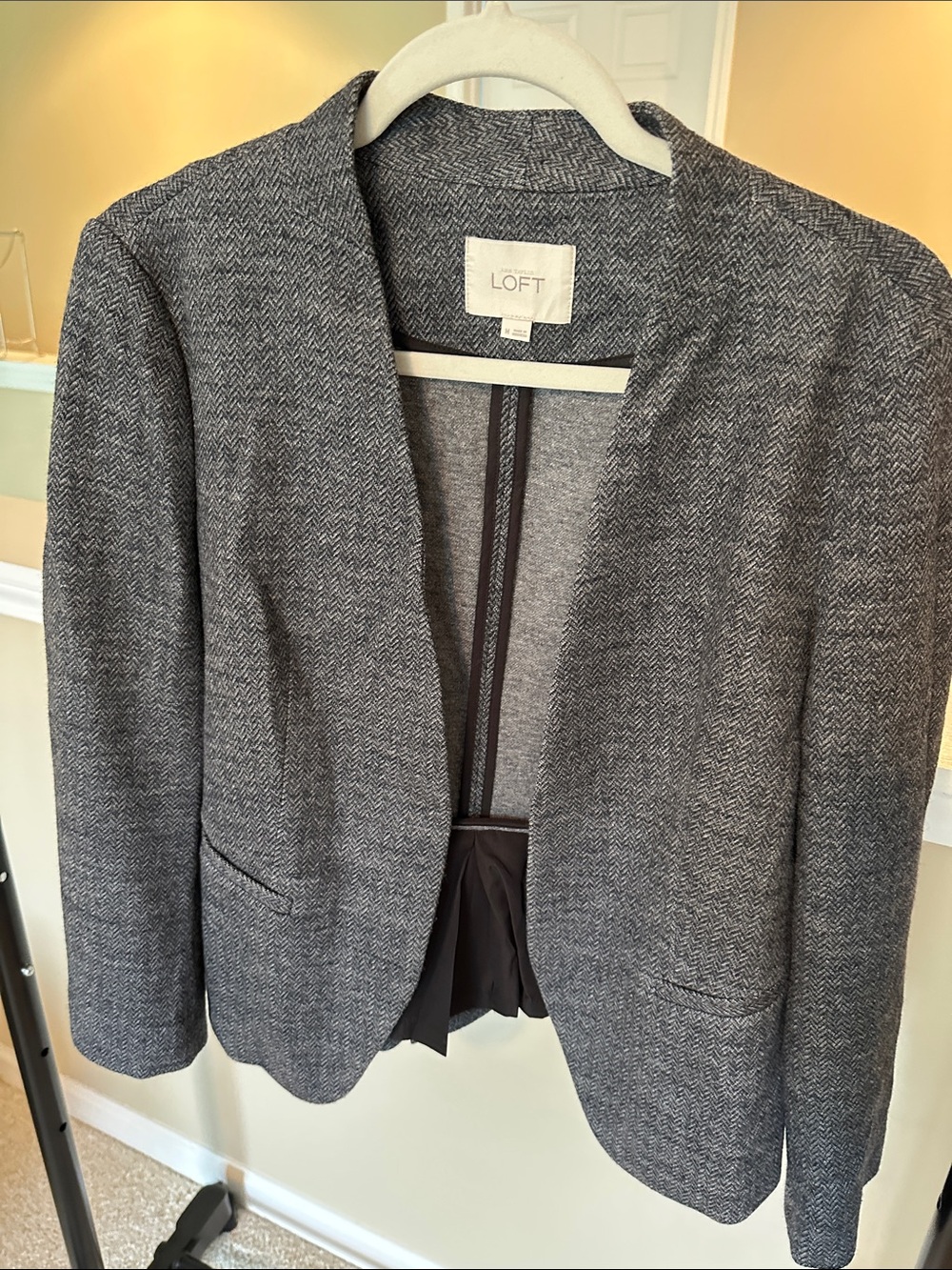 LOFT Gray Herringbone Open-Front Blazer Jacket